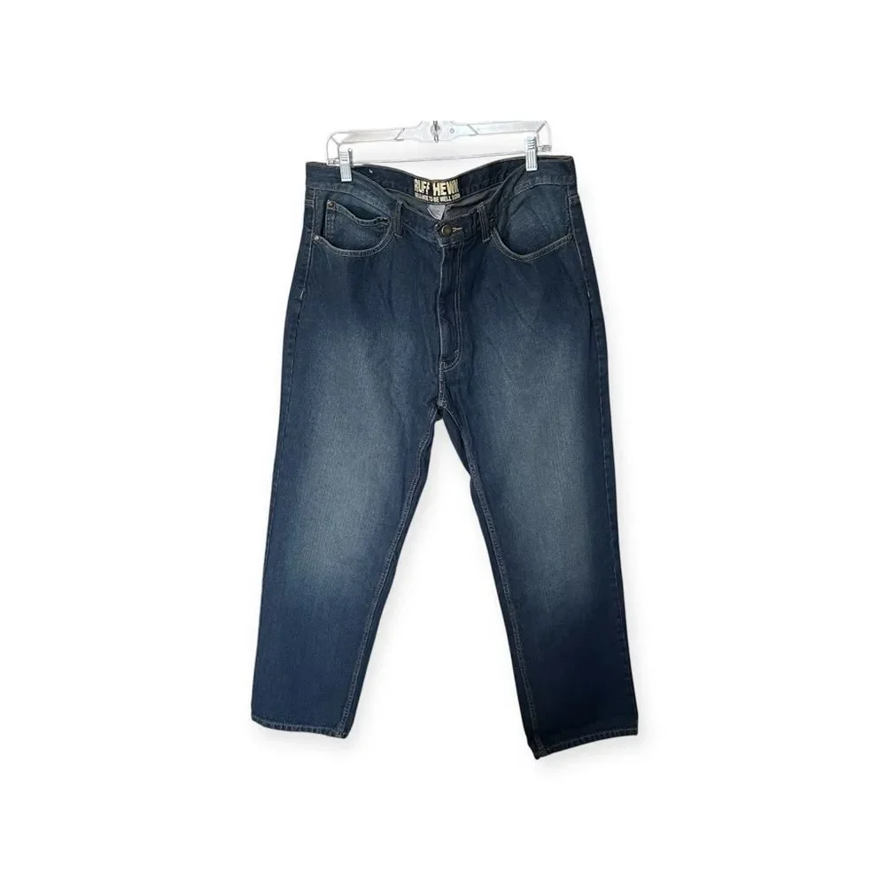 Ruff Hewn 100% Cotton Dark Wash Denim Blue Jeans Straight Leg Size 40